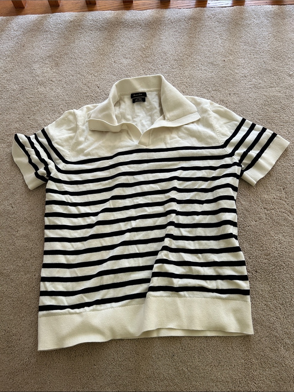 Massimo Dutti White and Black Striped Polo Shirt